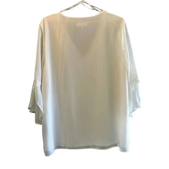 Calvin Klein Women's White Bell Sleeve V-Neck Chiffon Blouse Top Size XL - Picture 4 of 5